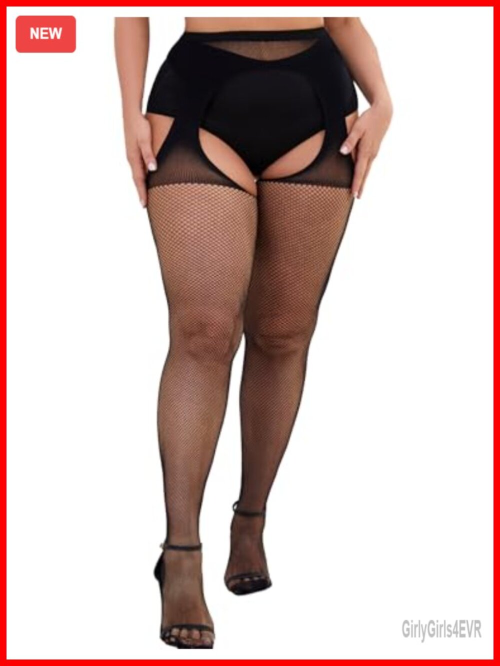 Plus Size Fishnet Stockings Suspender Cut Out Lace Tights Crotchless Pantyhose